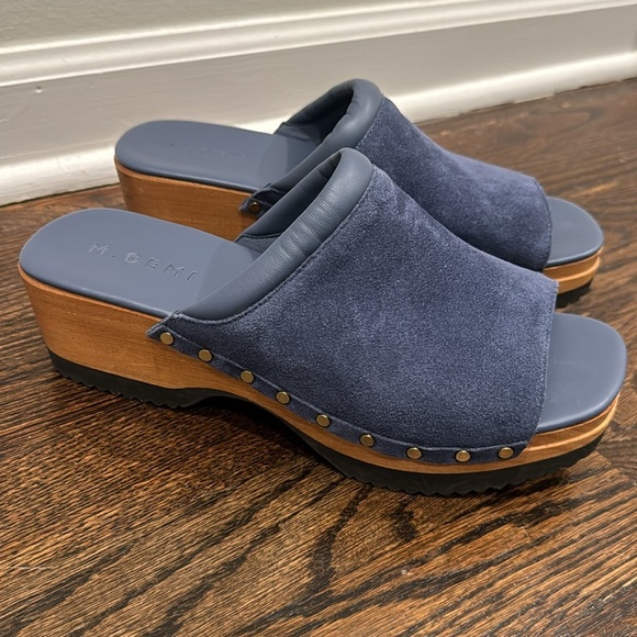 M. Gemi Greta Clog mule open toe with Wooden Platform blue navy size 40.5 10 - Picture 2 of 8